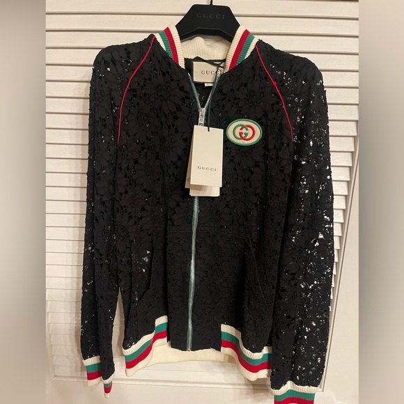 GUCCI 🌟 Floral Guipure Lace Bomber Jacket in Black—NWT - Picture 8 of 17
